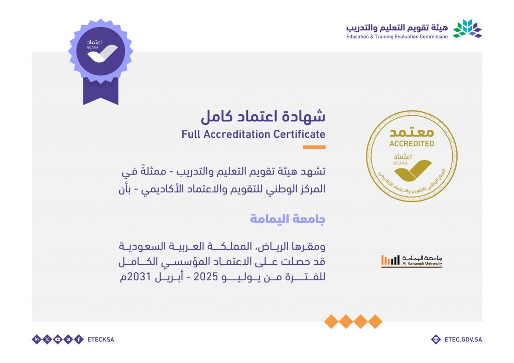 News Al Yamamah University Receives Full Institutional Accreditation Until 2031